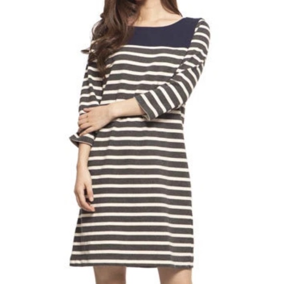 GAP Dresses & Skirts - GAP Navy gray ivory striped casual Dress Sz XL‎ cotton 3/4 sleeves